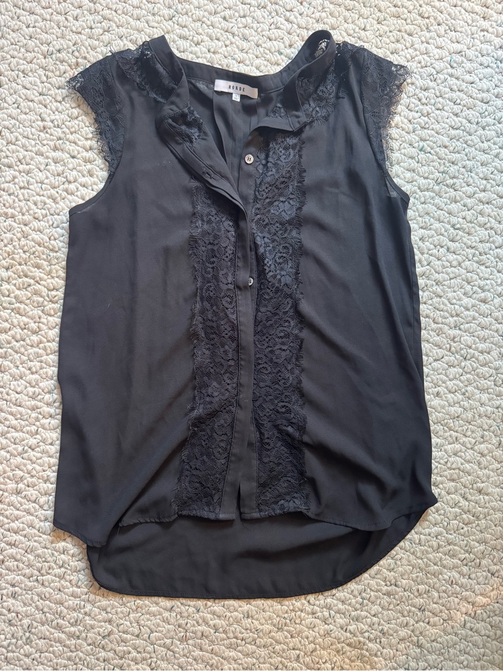 Ro & De Black Lace-Trim Sleeveless Blouse